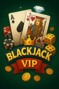 Blackjack VIP em mesa luxuosa com cartas e fichas.